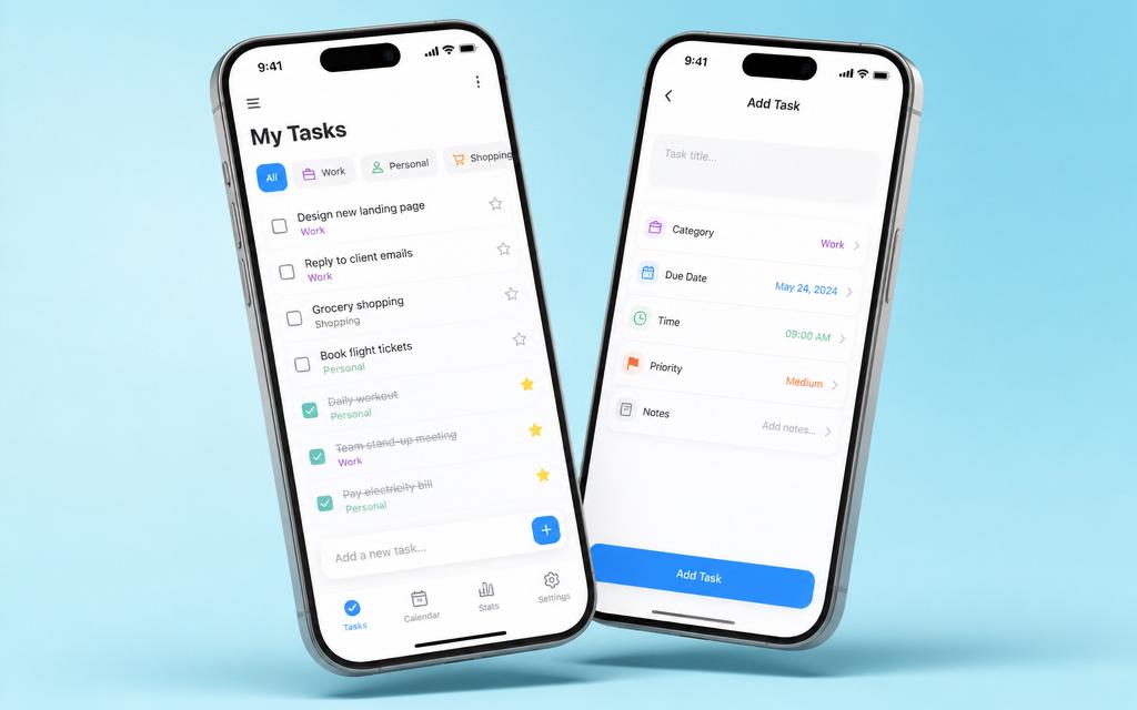 Task tracker template — Simple, fast task list with categories and completion states.